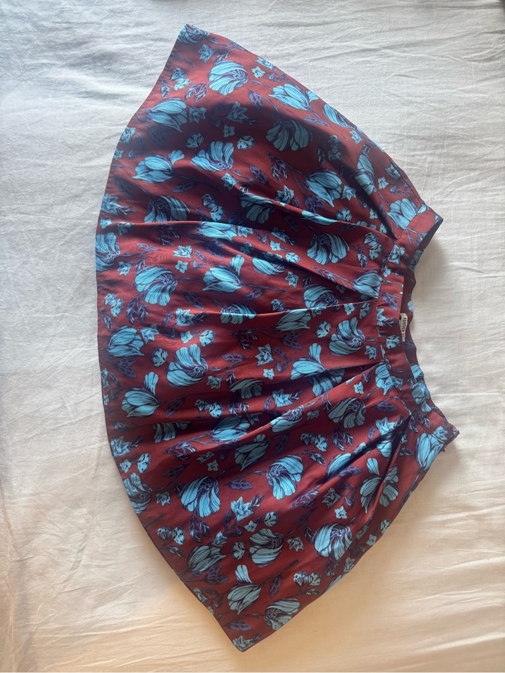 Forever 21 Burgundy Circle Skirt with Blue Floral Print